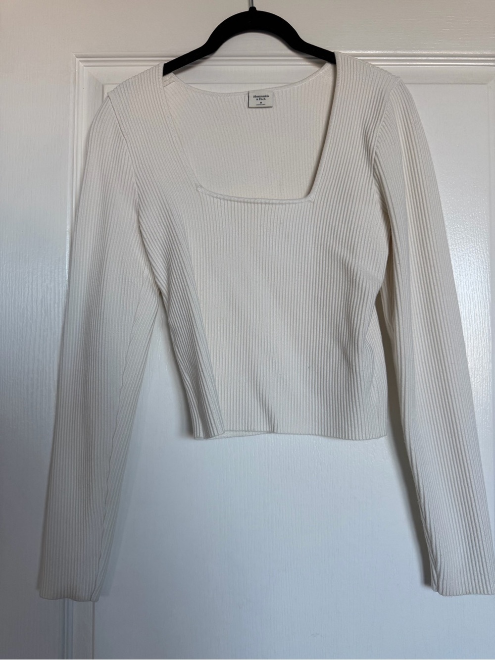 Abercrombie Square Neck Ribbed Long Sleeve Top - Ivory